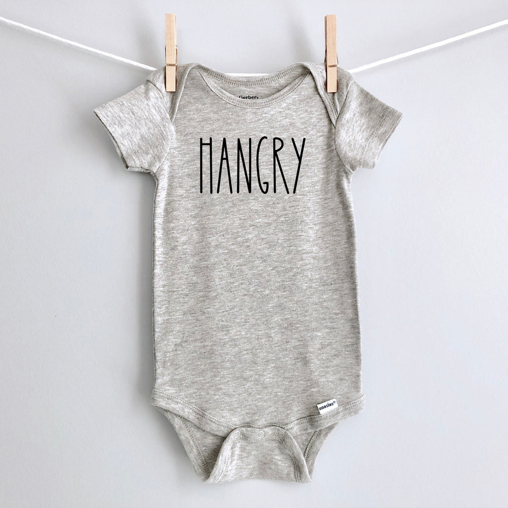 Hangry baby bodysuit - gray short sleeve