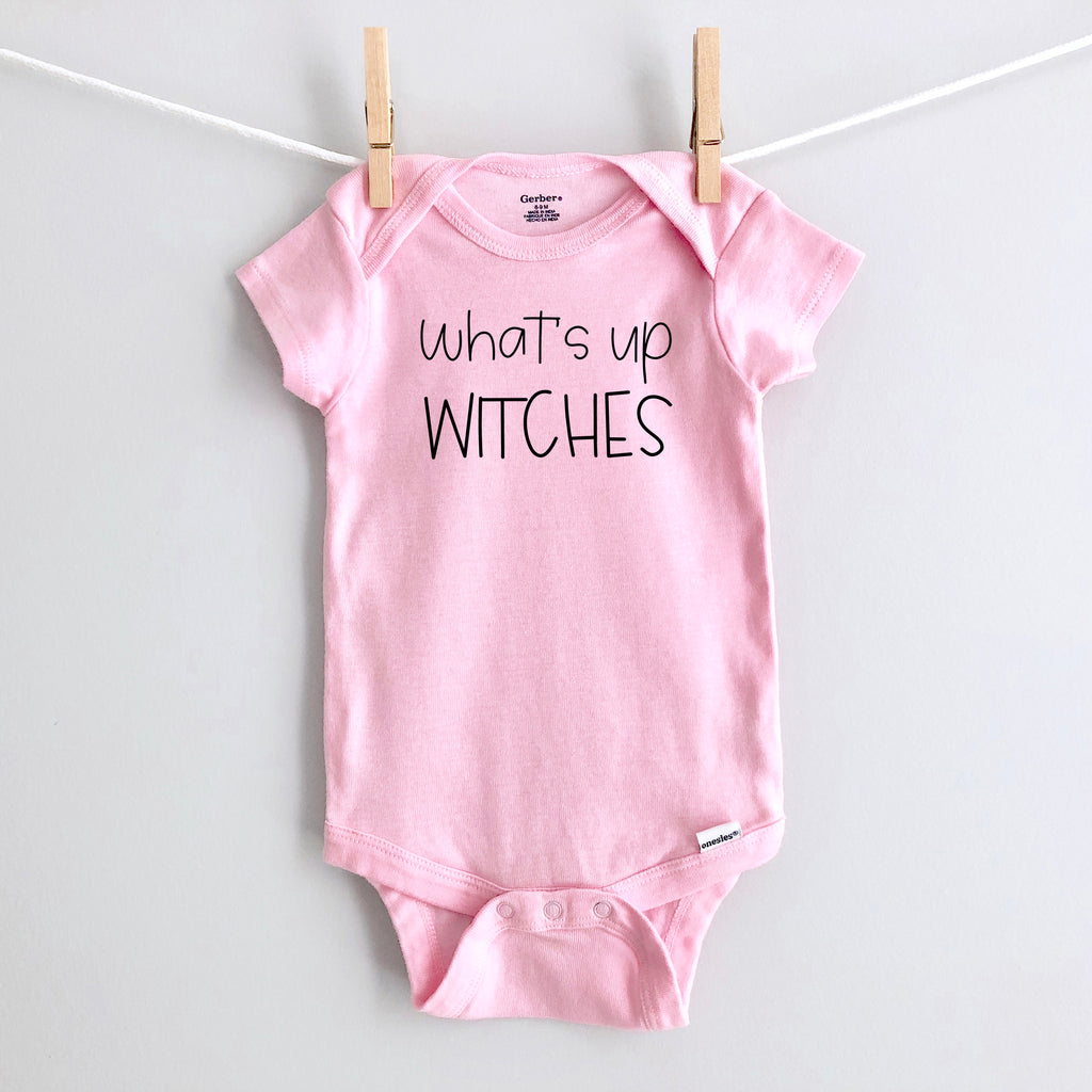 What's Up Witches baby bodysuit - pink short sleeve