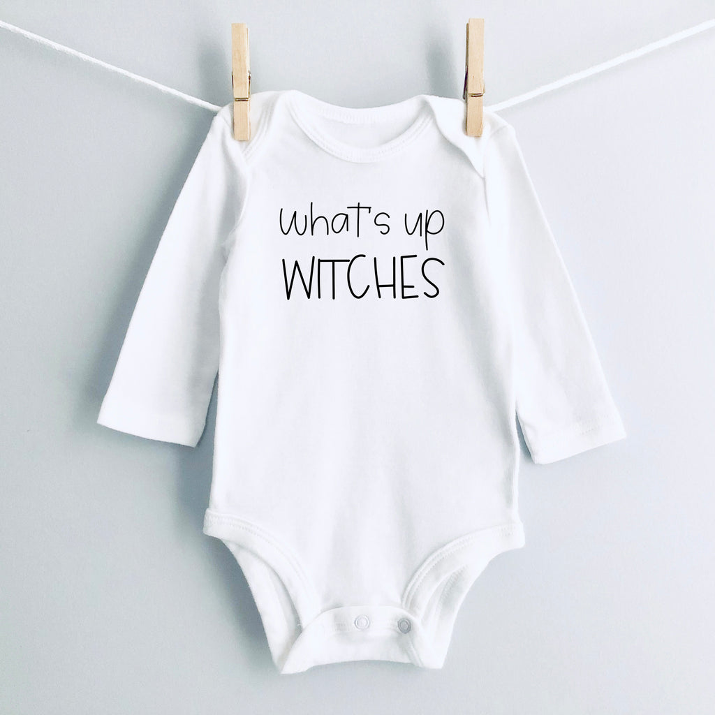 What's Up Witches baby bodysuit - white long sleeve