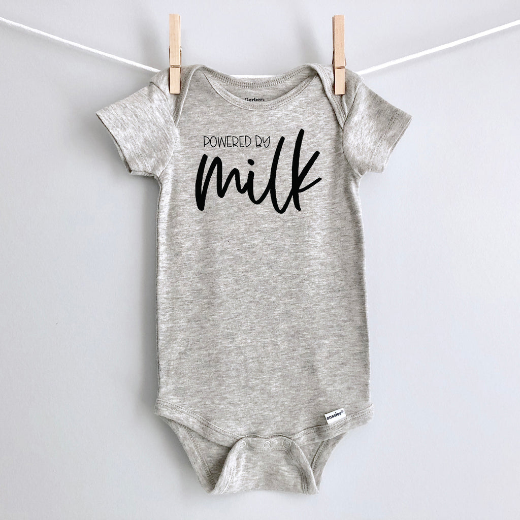 Powered by Milk baby bodysuit - gray short sleeve