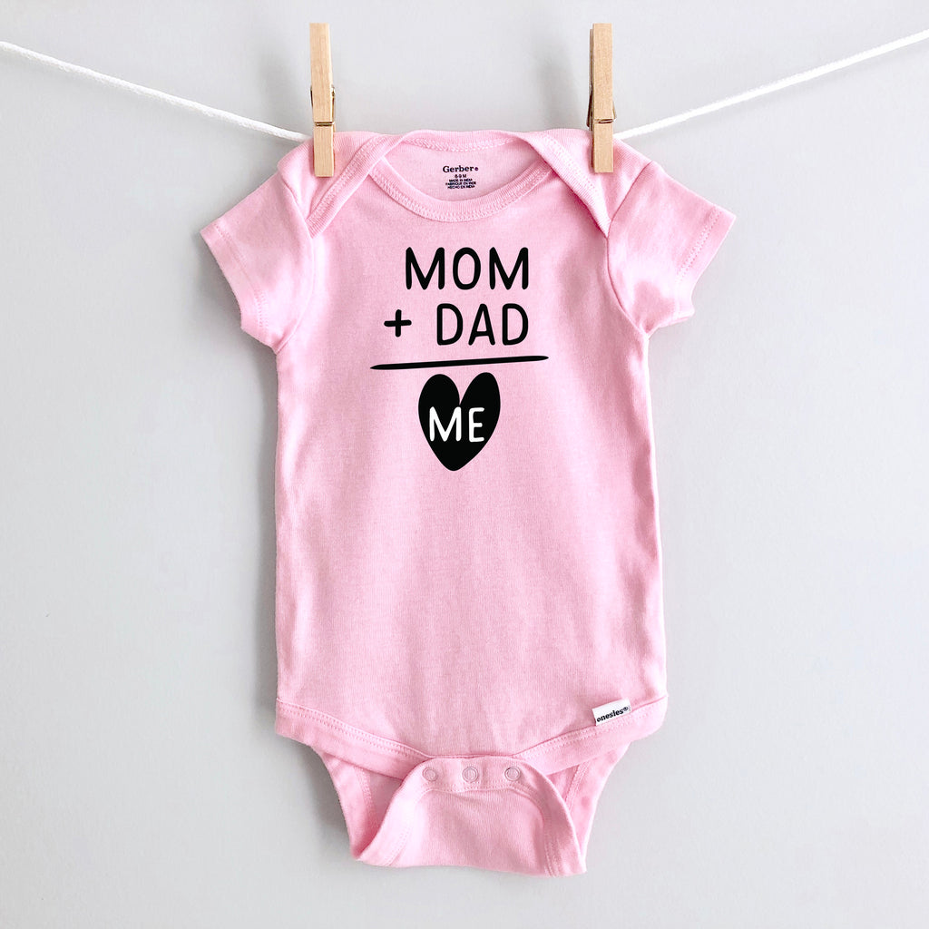 Mom + Dad = Me baby bodysuit - pink short sleeve