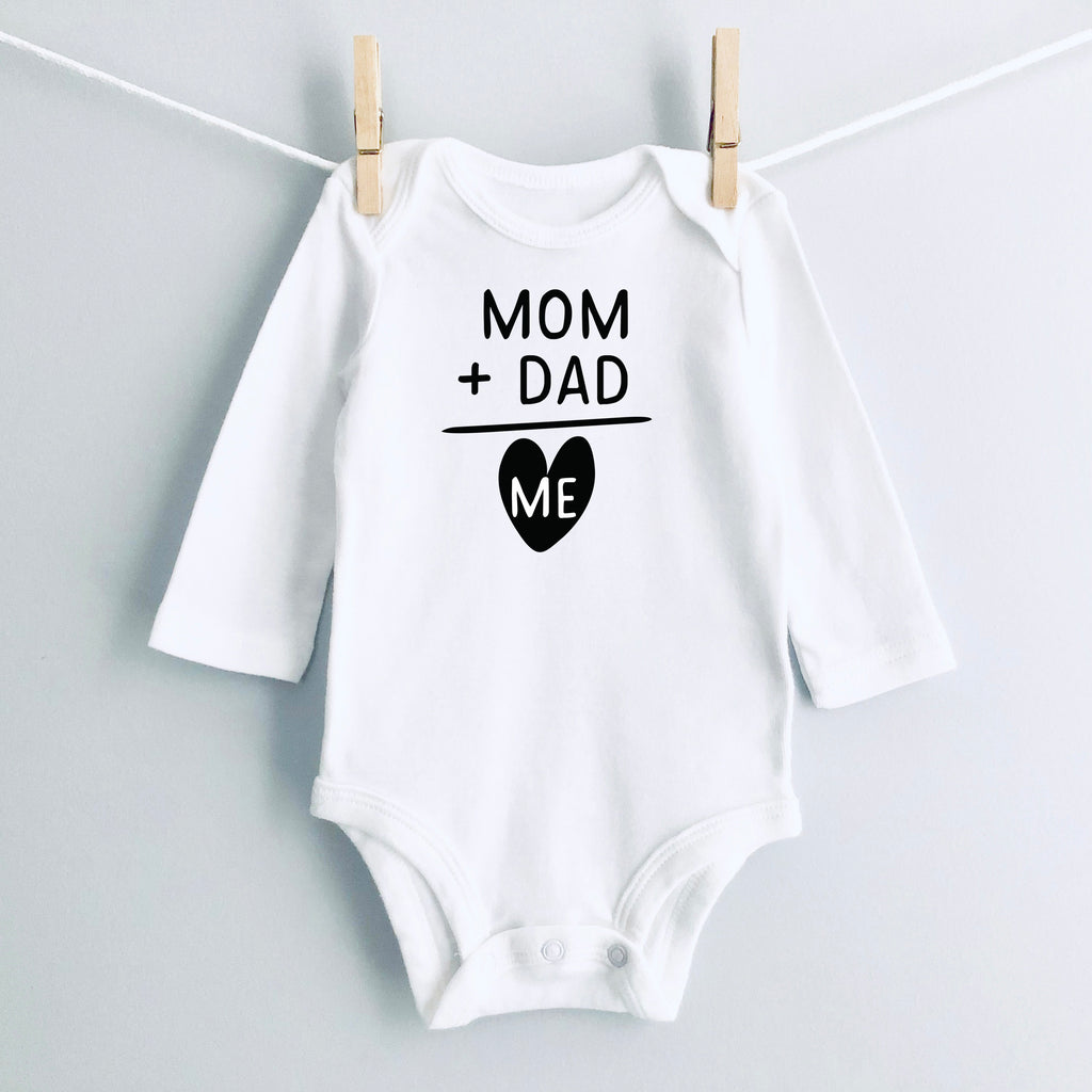 Mom + Dad = Me baby bodysuit - white long sleeve