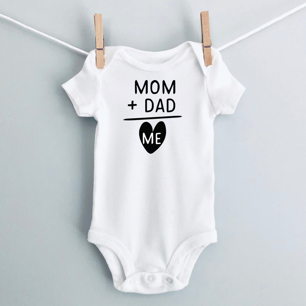 Mom + Dad = Me baby bodysuit - white short sleeve