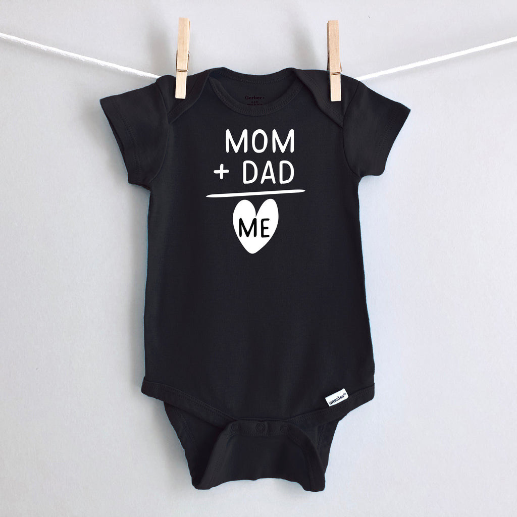 Mom + Dad = Me baby bodysuit - black short sleeve