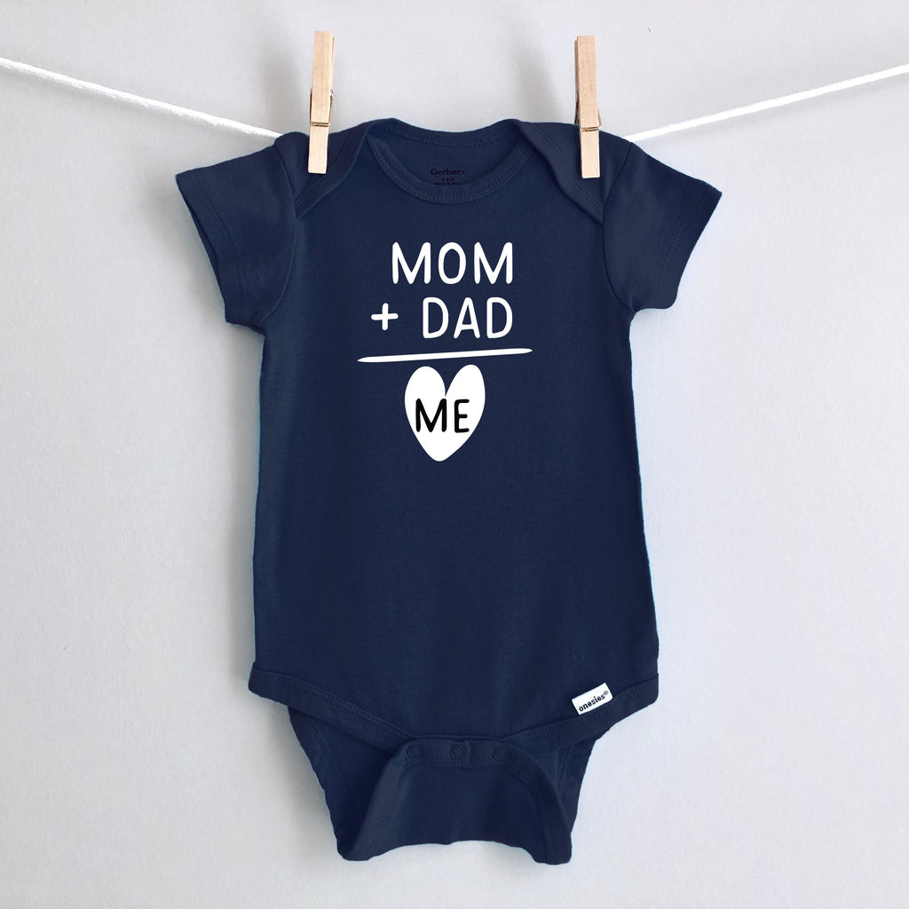 Mom + Dad = Me baby bodysuit - navy short sleeve