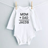 Mom + Dad = Baby Name personalized baby bodysuit - white long sleeve