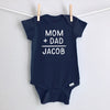Mom + Dad = Baby Name personalized baby bodysuit - navy short sleeve