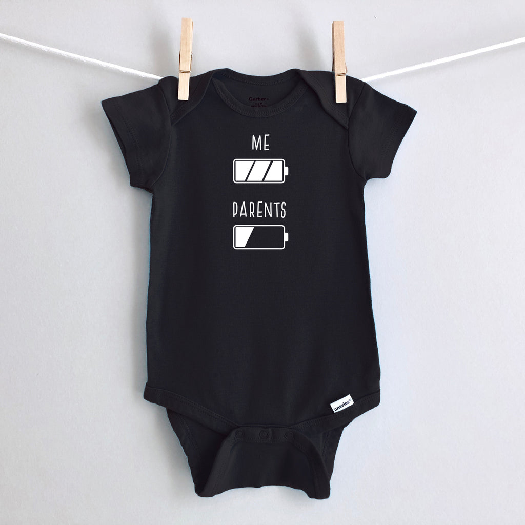 Battery: Me and Parents baby bodysuit - black short sleeve
