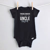Troublemaker, Just Like My Uncle personalized baby bodysuit - black short sleeve