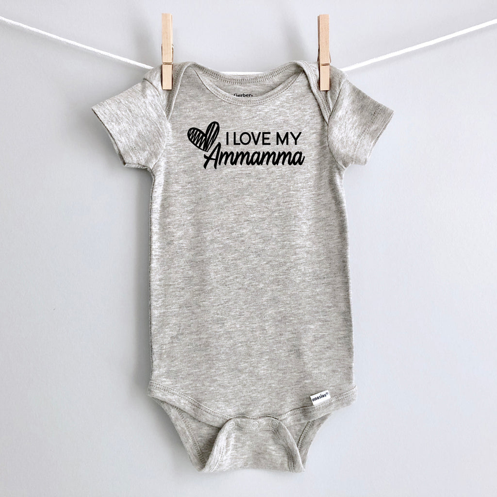 I Love My Ammamma baby bodysuit - gray short sleeve