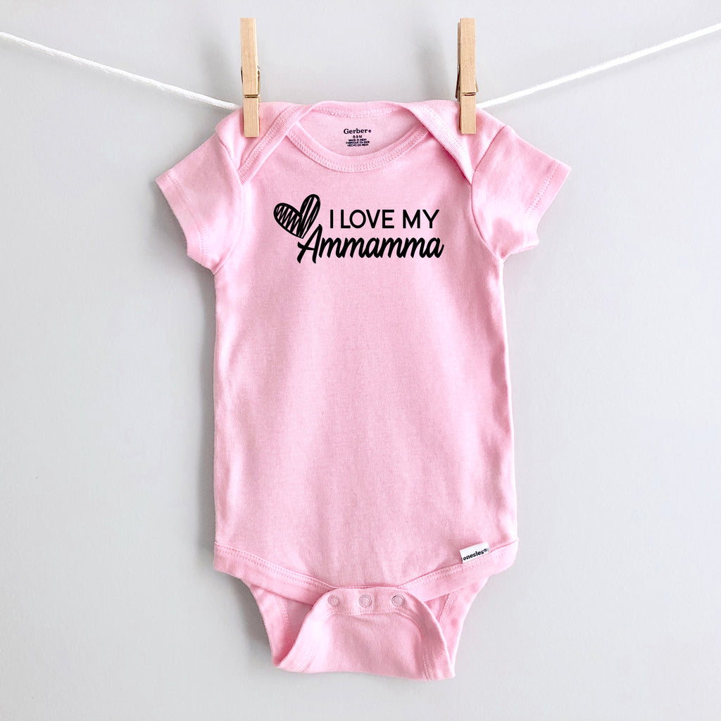 I Love My Ammamma baby bodysuit - pink short sleeve