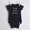 50% Mom, 50% Dad = 100% Perfect baby bodysuit - black short sleeve