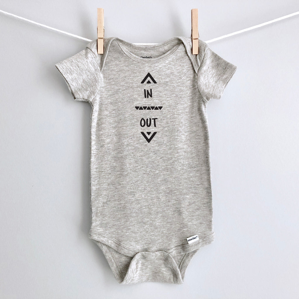 In and Out baby bodysuit - gray short sleeve