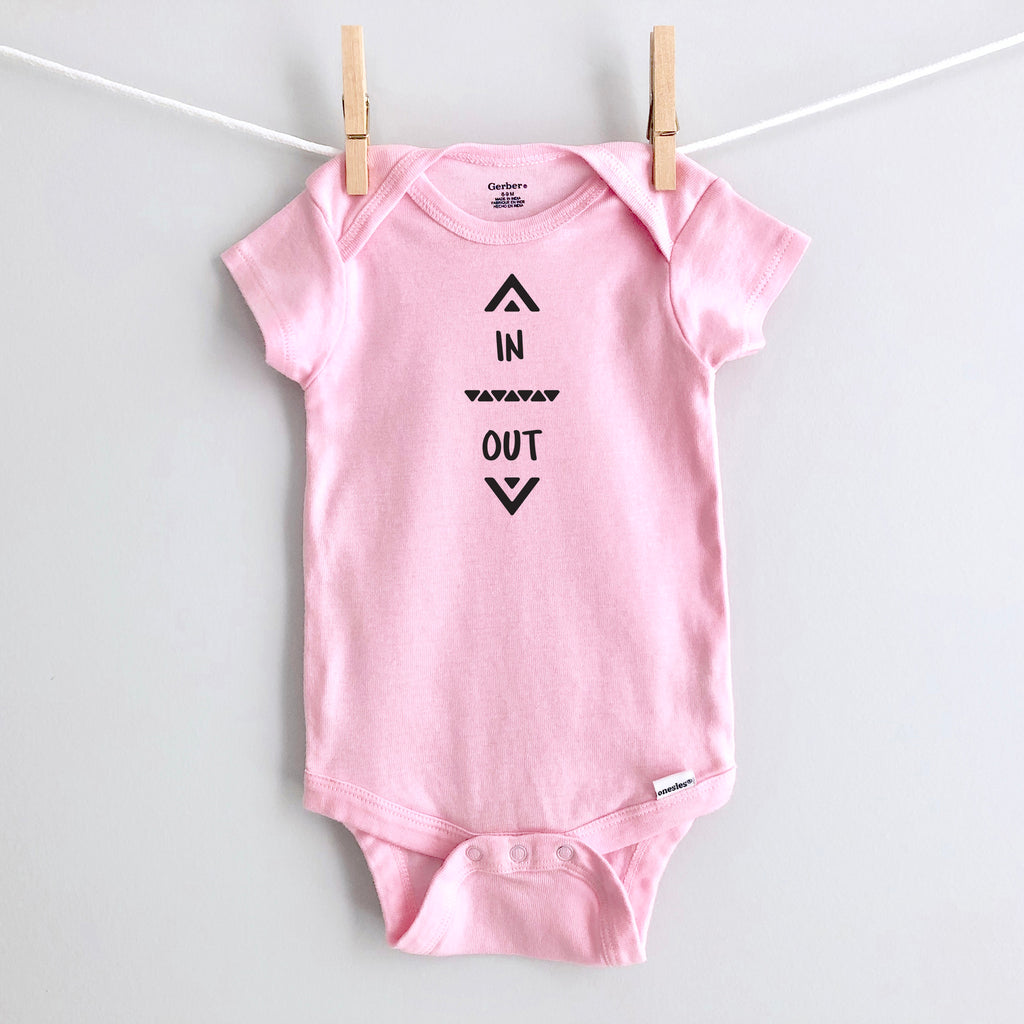In and Out baby bodysuit - pink short sleeve