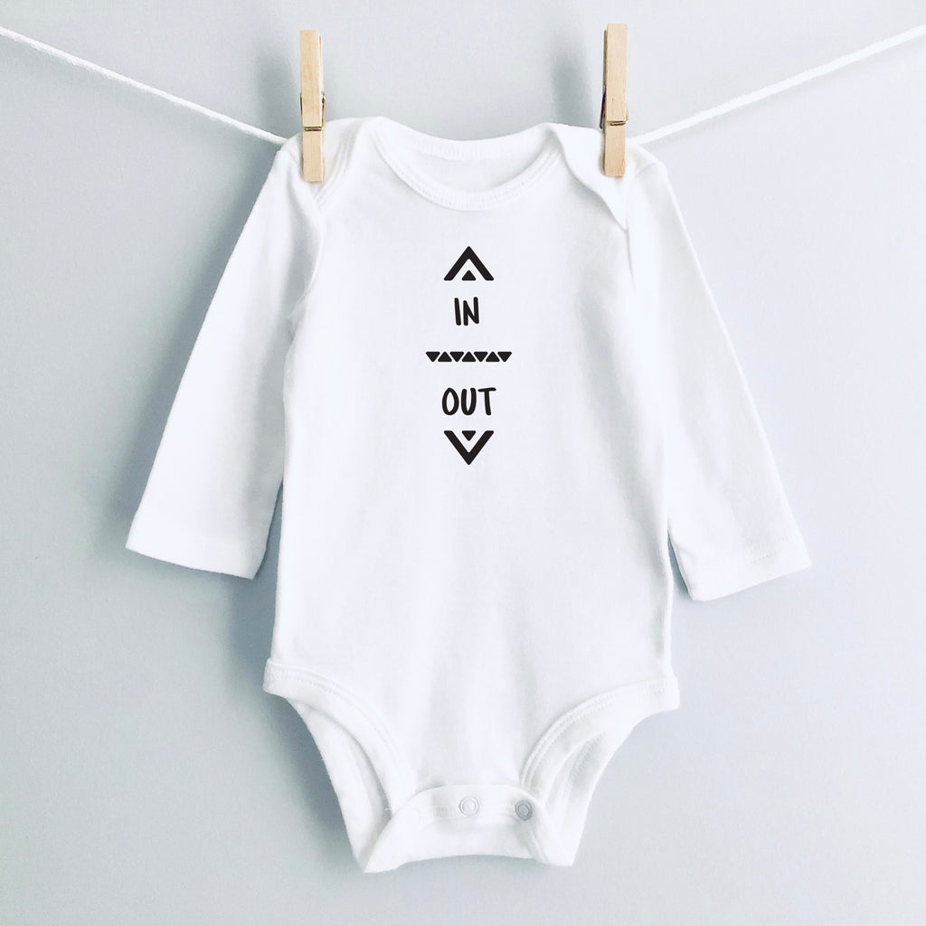 In and Out baby bodysuit - white long sleeve