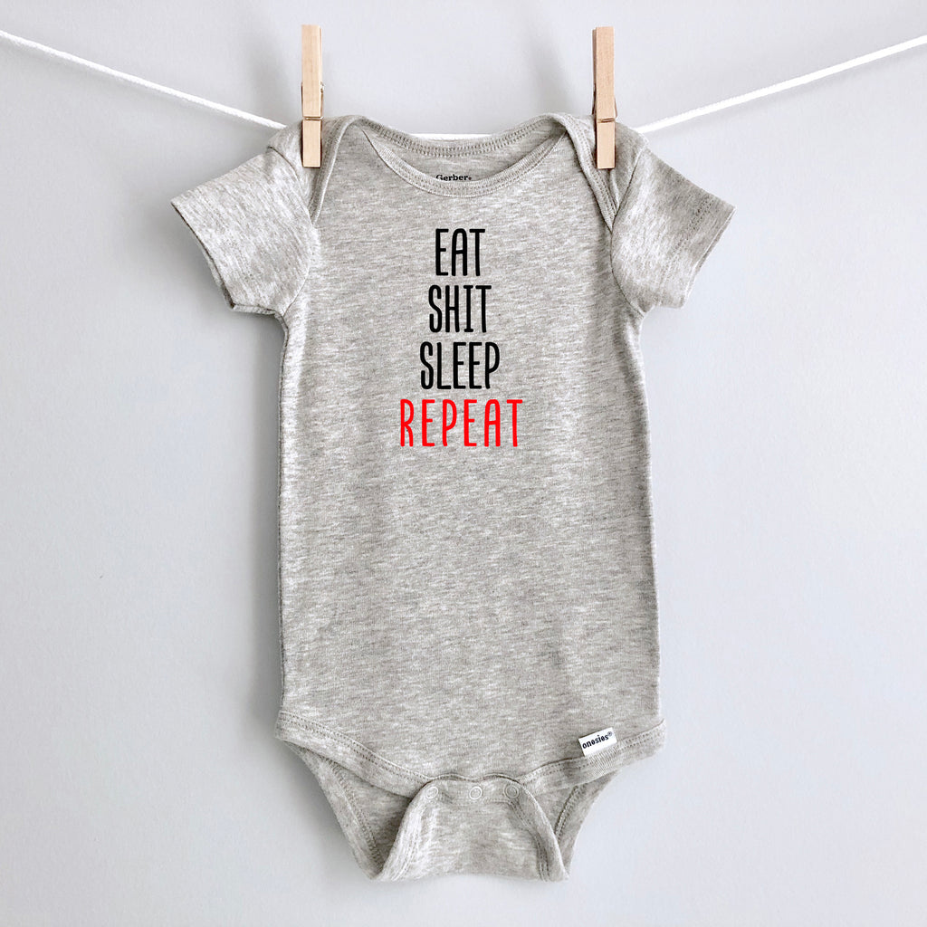 Eat Shit Sleep Repeat baby bodysuit - gray short sleeve