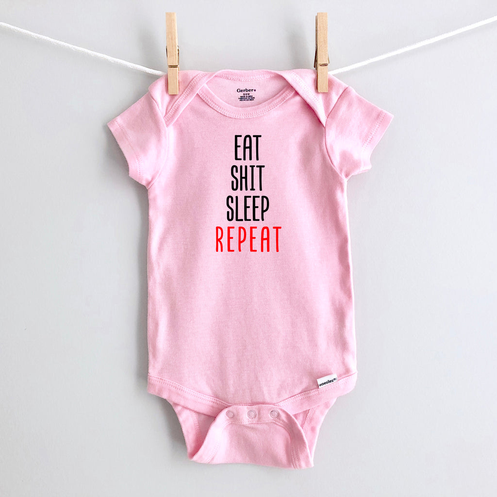 Eat Shit Sleep Repeat baby bodysuit - pink short sleeve