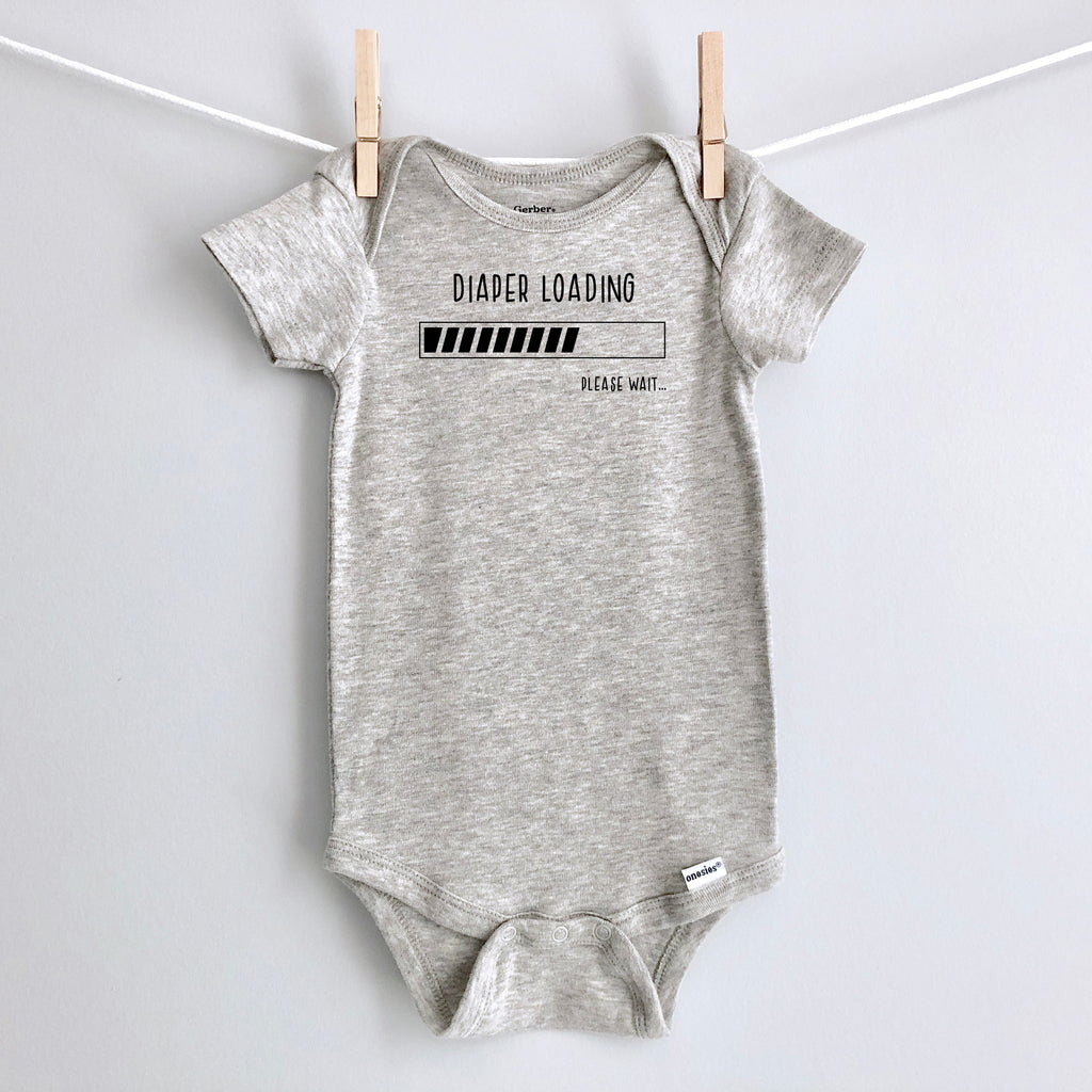 Diaper Loading, Please Wait.... baby bodysuit - gray short sleeve