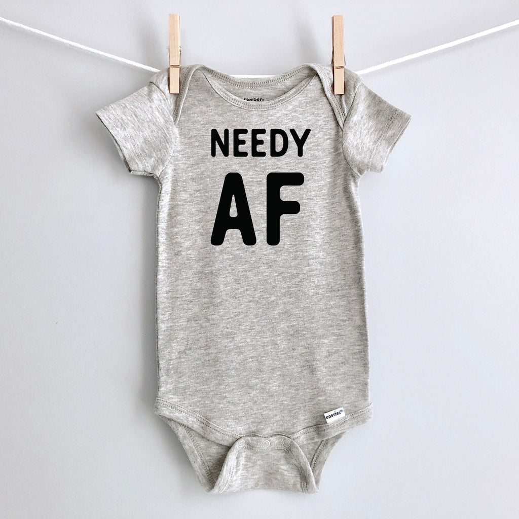 Needy AF baby bodysuit - gray short sleeve