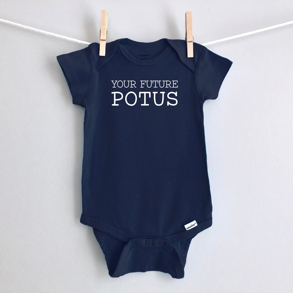 Your Future POTUS baby bodysuit - navy short sleeve
