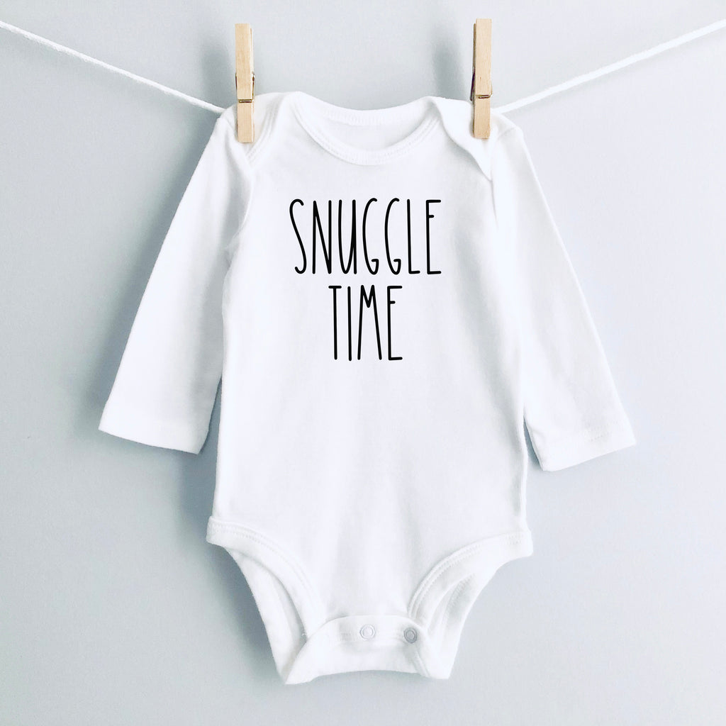 Snuggle Time Baby Bodysuit - White Long Sleeve