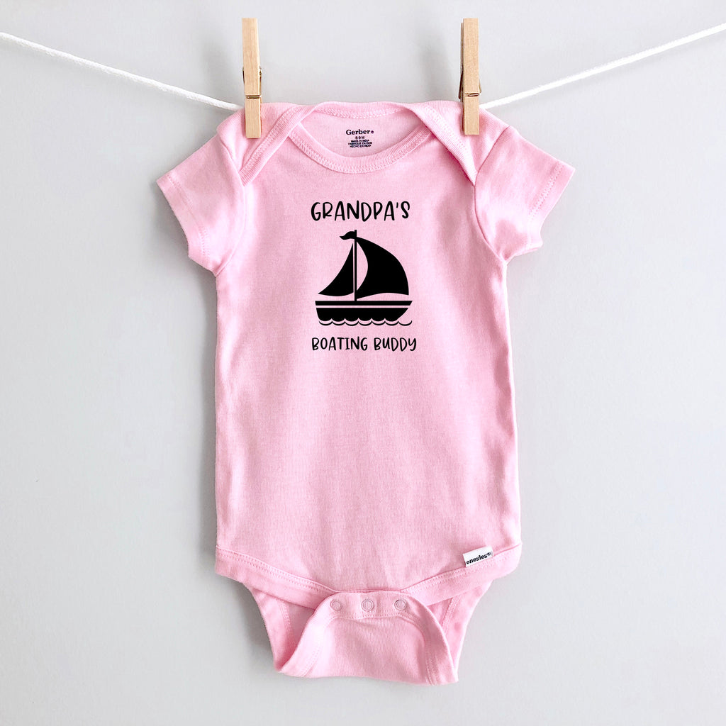 Grandpa's Boating Buddy Personalized Baby Bodysuit - Pink Short Sleeve
