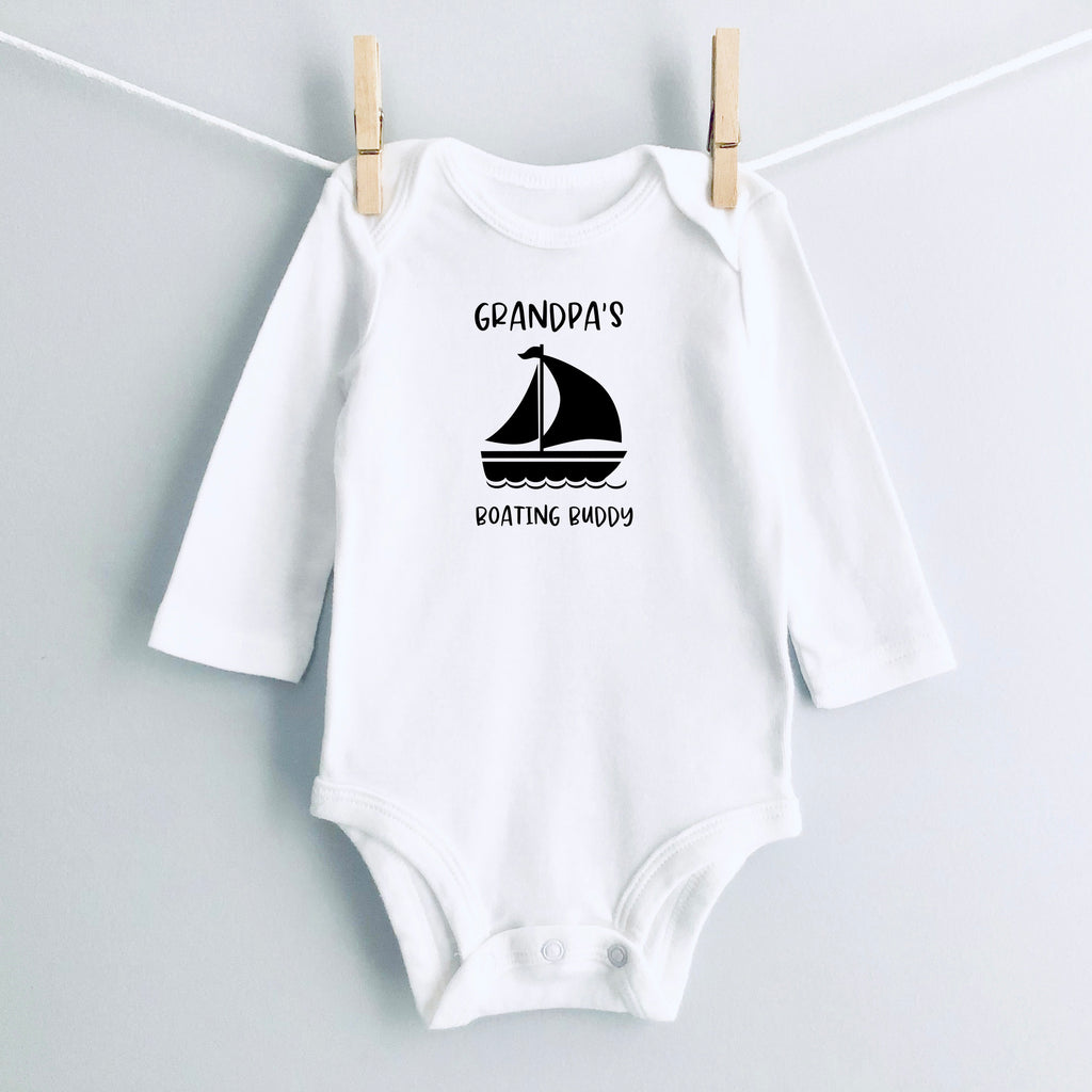 Grandpa's Boating Buddy Personalized Baby Bodysuit - White Long Sleeve