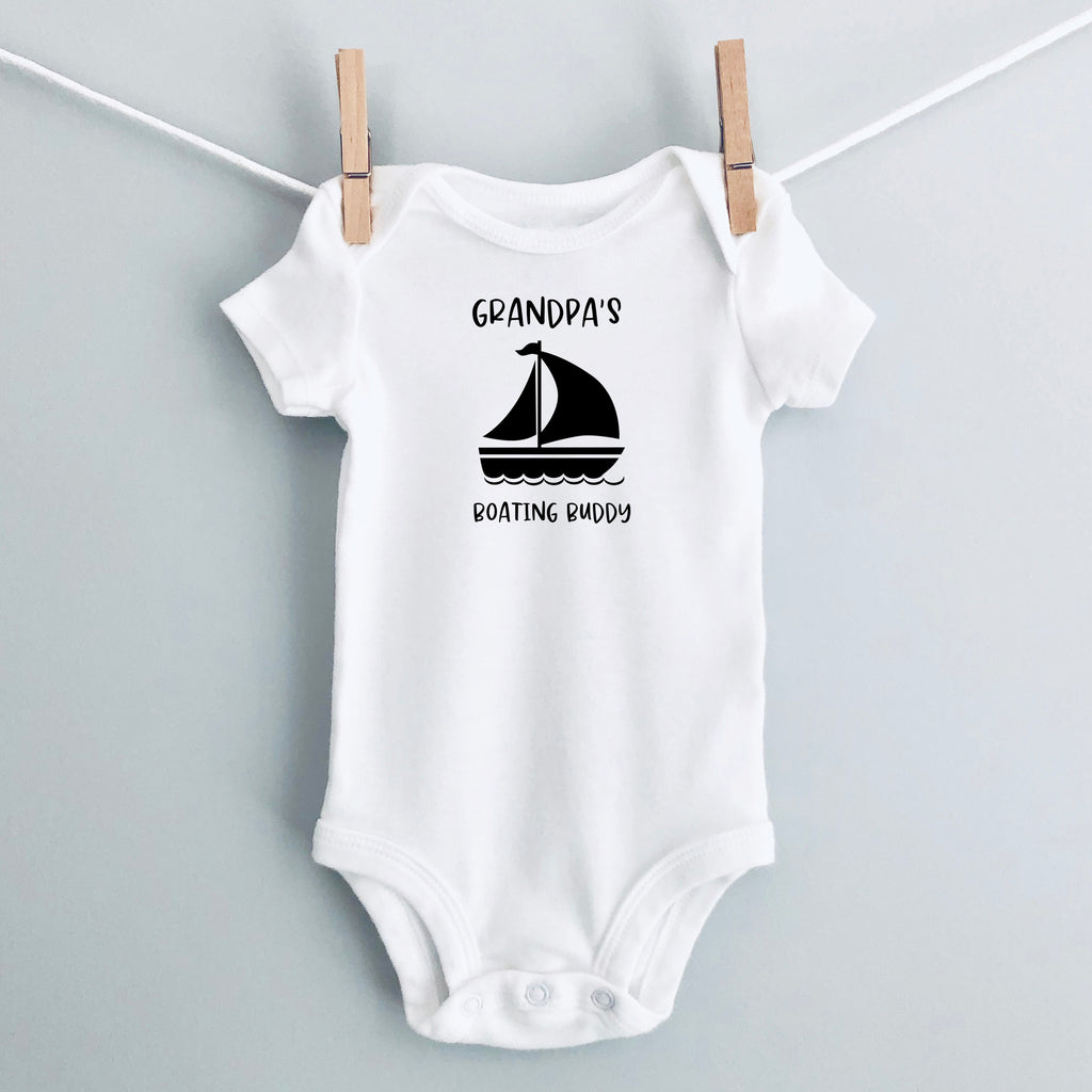 Grandpa's Boating Buddy Personalized Baby Bodysuit - White Short Sleeve
