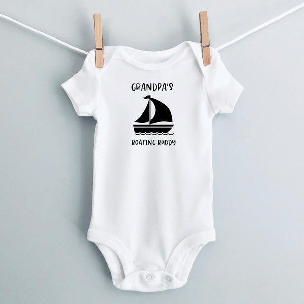 Grandpa's Boating Buddy Personalized Baby Bodysuit - White Short Sleeve