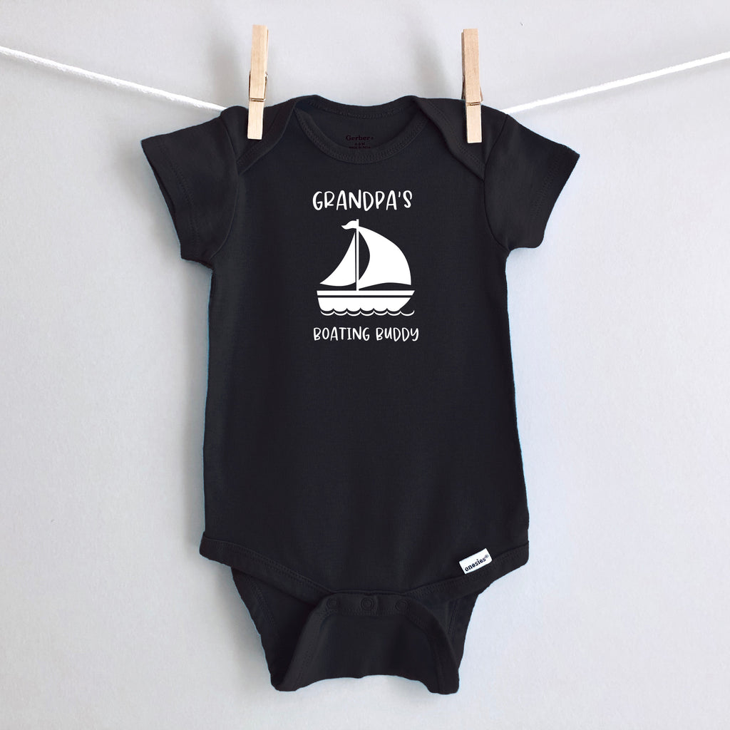 Grandpa's Boating Buddy Personalized Baby Bodysuit - Black Short Sleeve