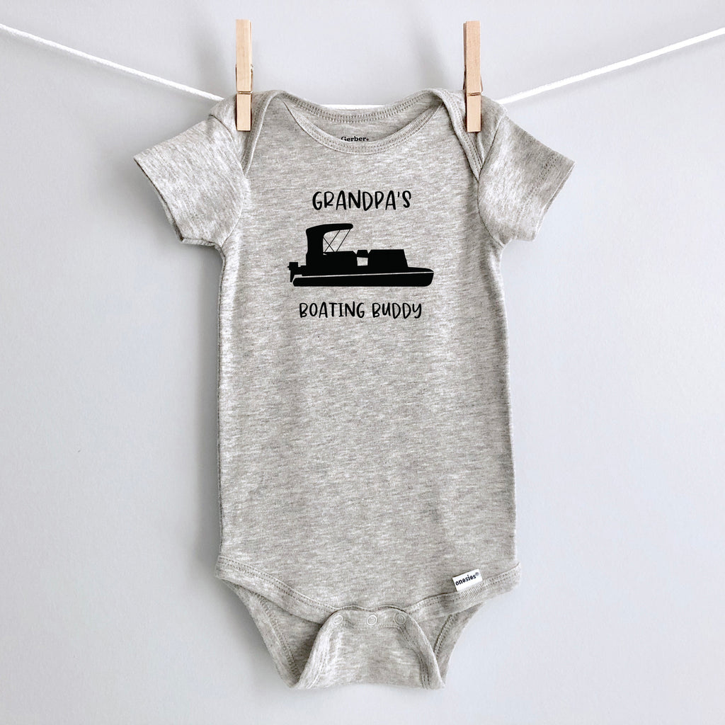 Grandpa's Boating Buddy Personalized Baby Bodysuit - Gray Short Sleeve