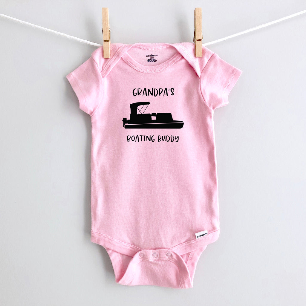 Grandpa's Boating Buddy Personalized Baby Bodysuit - Pink Short Sleeve