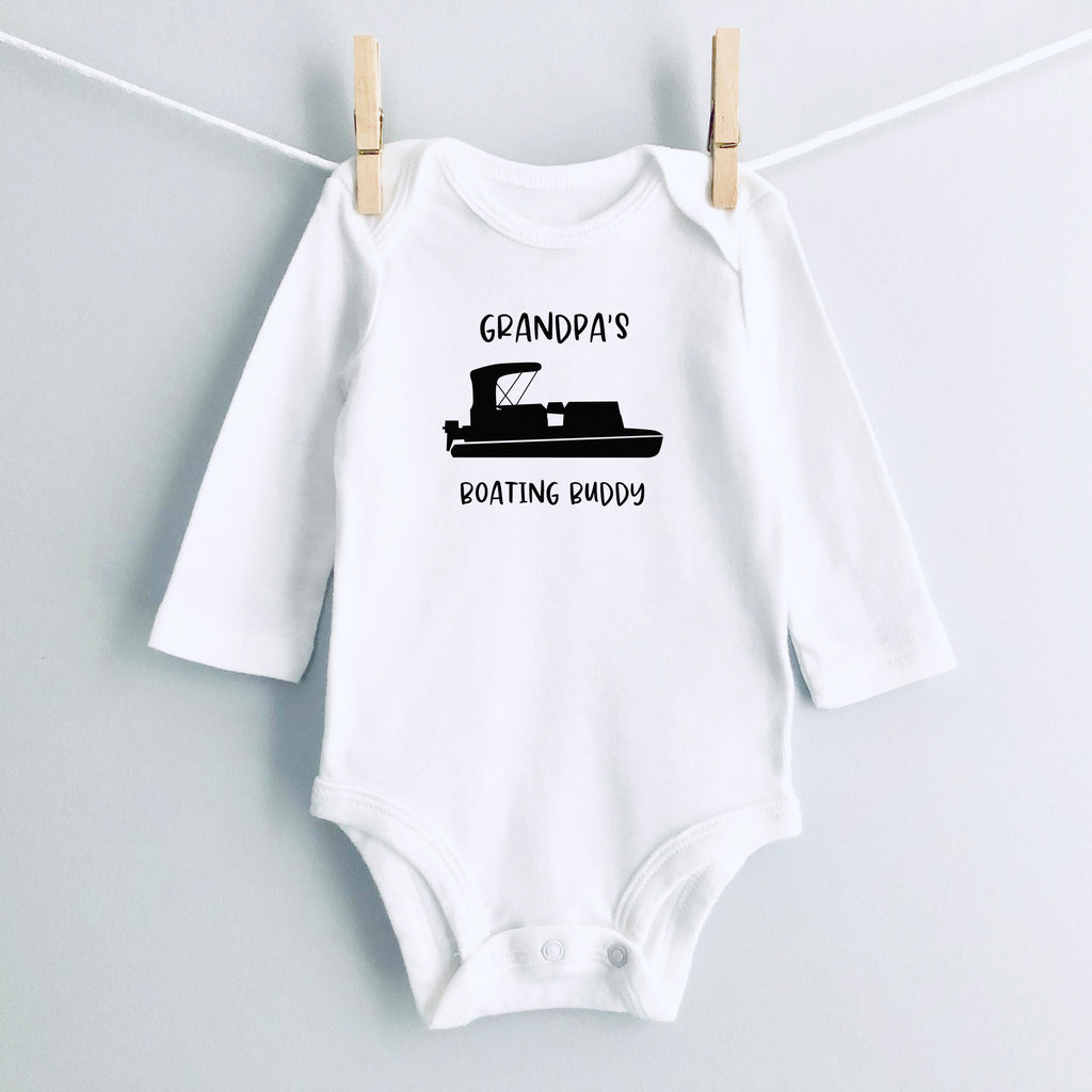 Grandpa's Boating Buddy Personalized Baby Bodysuit - White Long Sleeve