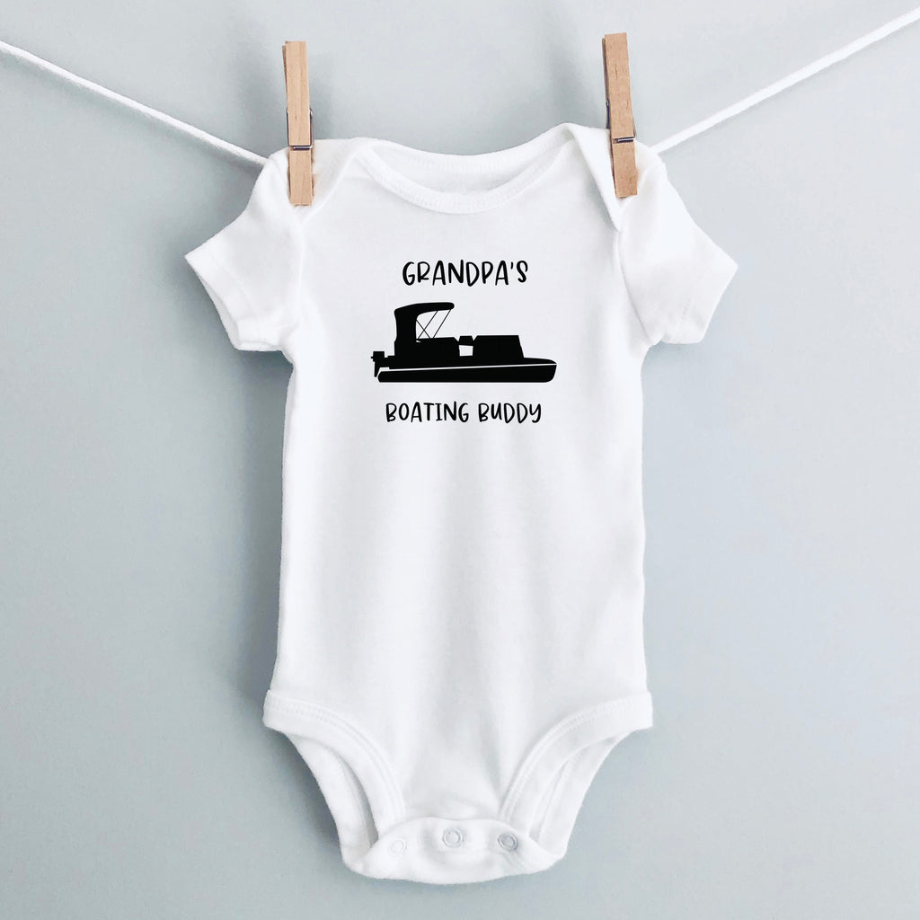 Grandpa's Boating Buddy Personalized Baby Bodysuit - White Short Sleeve