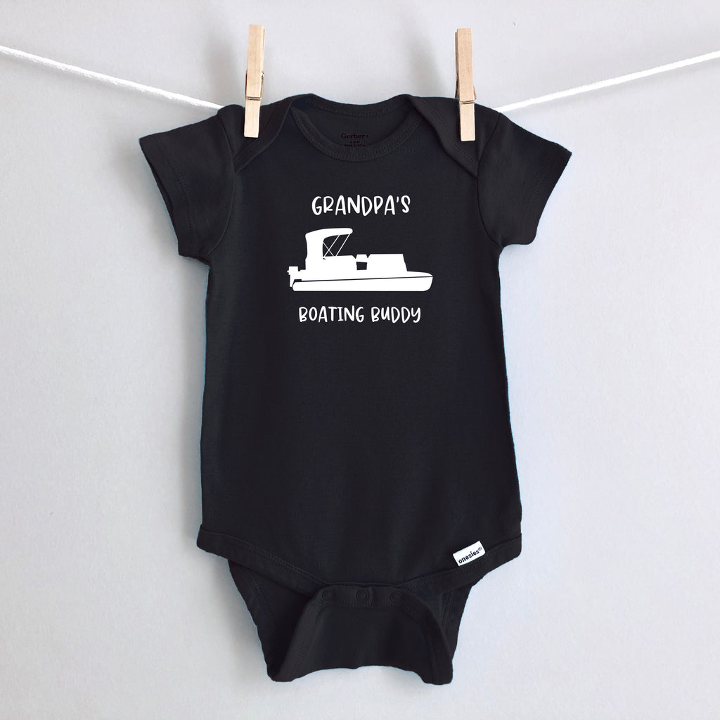 Grandpa's Boating Buddy Personalized Baby Bodysuit - Black Short Sleeve