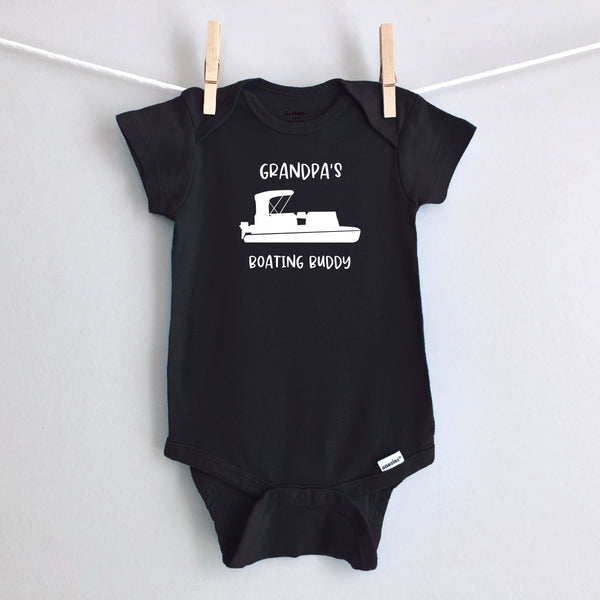 Grandpa's Boating Buddy Personalized Baby Bodysuit - Black Short Sleeve