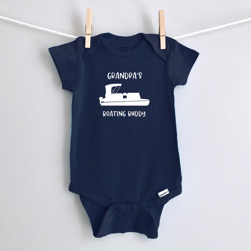 Grandpa's Boating Buddy Personalized Baby Bodysuit - Navy Short Sleeve