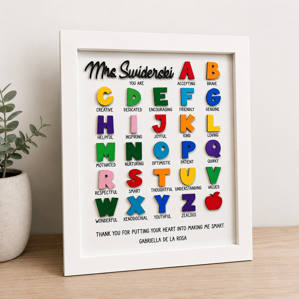 Personalized Teacher Appreciation ABC Frame - White Frame