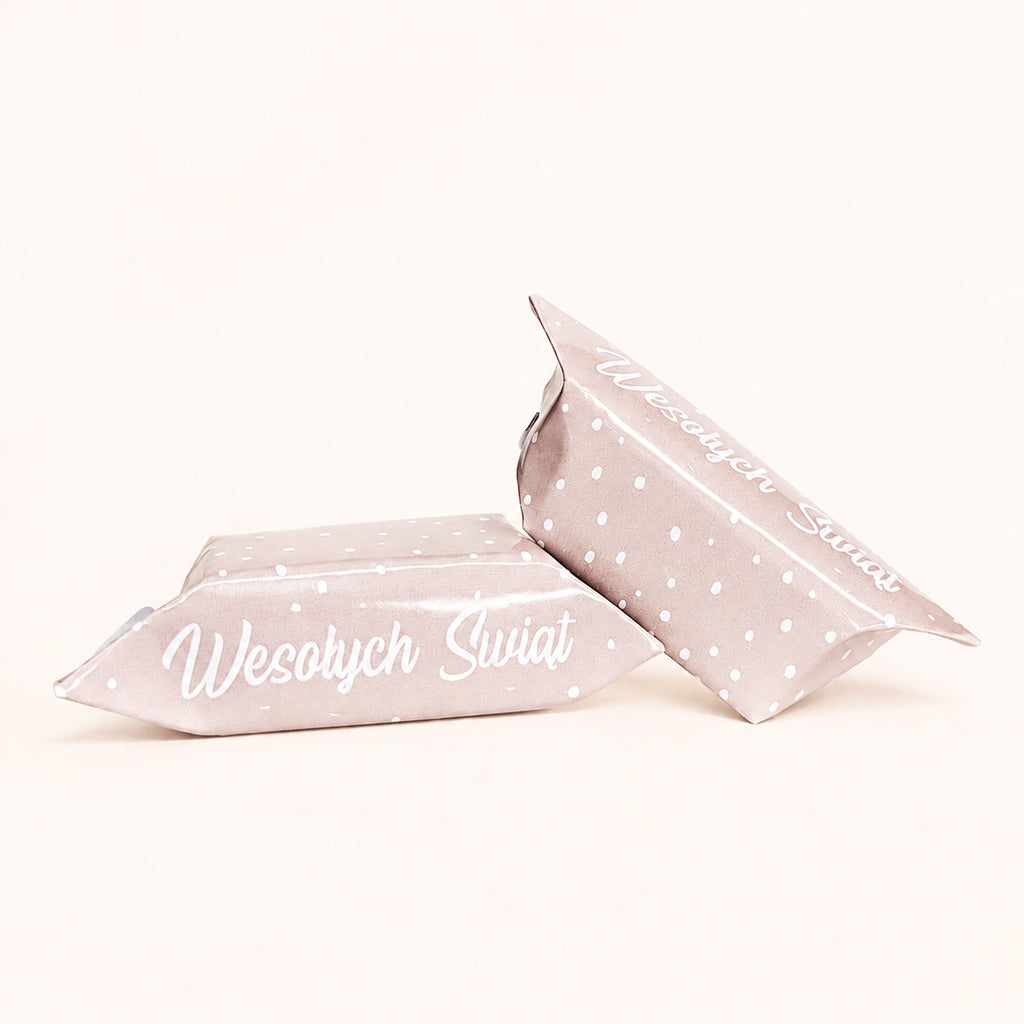 Wesołych Świąt Taupe Polka Dot Krówki - main design