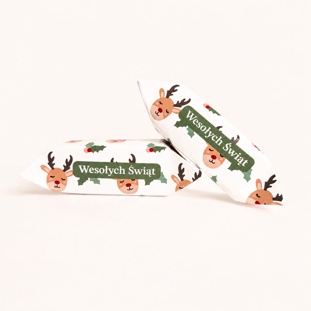 Wesołych Świąt White Reindeer Faces Krówki - main design