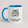 A Blue 11oz ceramic Polish coffee mug featuring a detailed wolf illustration and a bold Polish quote (Prawdziwy Wilk / Prawdziwa Wilczyca)