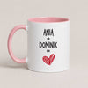 Personalized couple mug with custom names and heart design, pink 11oz mug