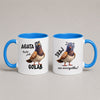 Personalized Polish pigeon mug with custom name, reading 'bądź jak gołąb, sraj na wszystko', blue 11oz mug
