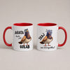 Personalized Polish pigeon mug with custom name, reading 'bądź jak gołąb, sraj na wszystko', red 11oz mug