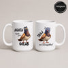 Personalized Polish mug preview with Personalize It badge, reading '[Name] bądź jak gołąb, sraj na wszystko!' with a sassy pigeon design, white 15oz mug