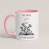 Polish book lover mug reading 'Nie mogę spać, bo czytam książki' with hand-drawn book and flowers illustration, pink 11oz mug
