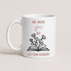 Polish book lover mug reading 'Nie mogę spać, bo czytam książki' with hand-drawn book and flowers illustration, white 11oz mug