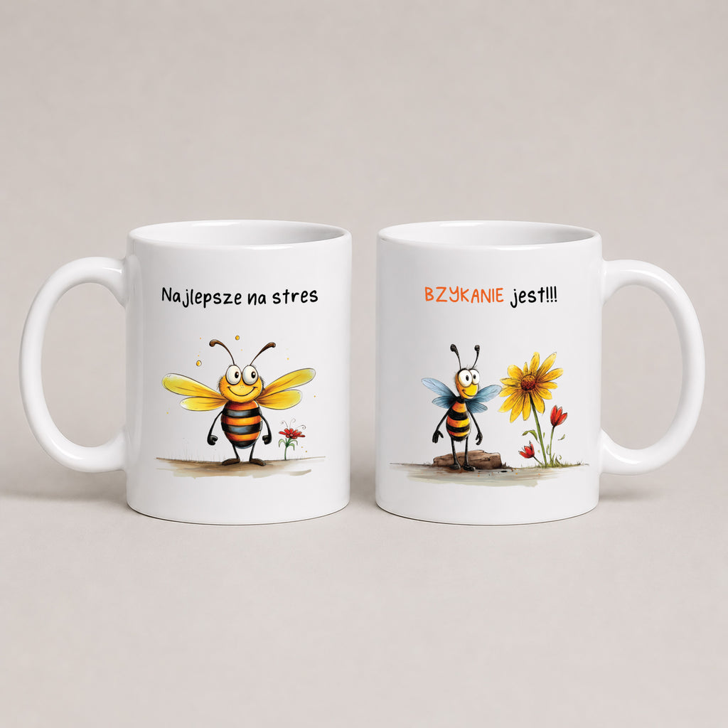 Najlepsze na stres BZYKANIE jest funny Polish bee mug - white 11oz