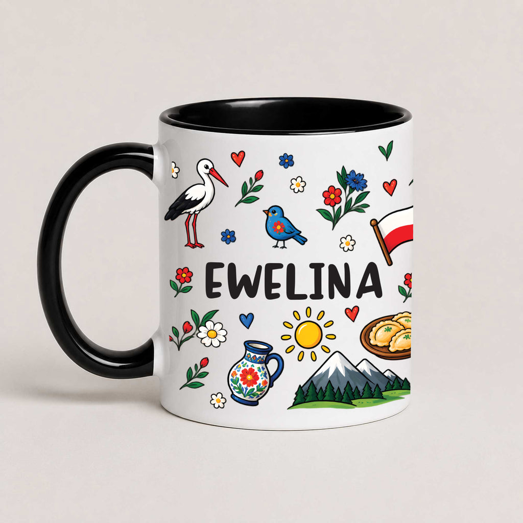 Personalized Polish folk art mug - black 11oz