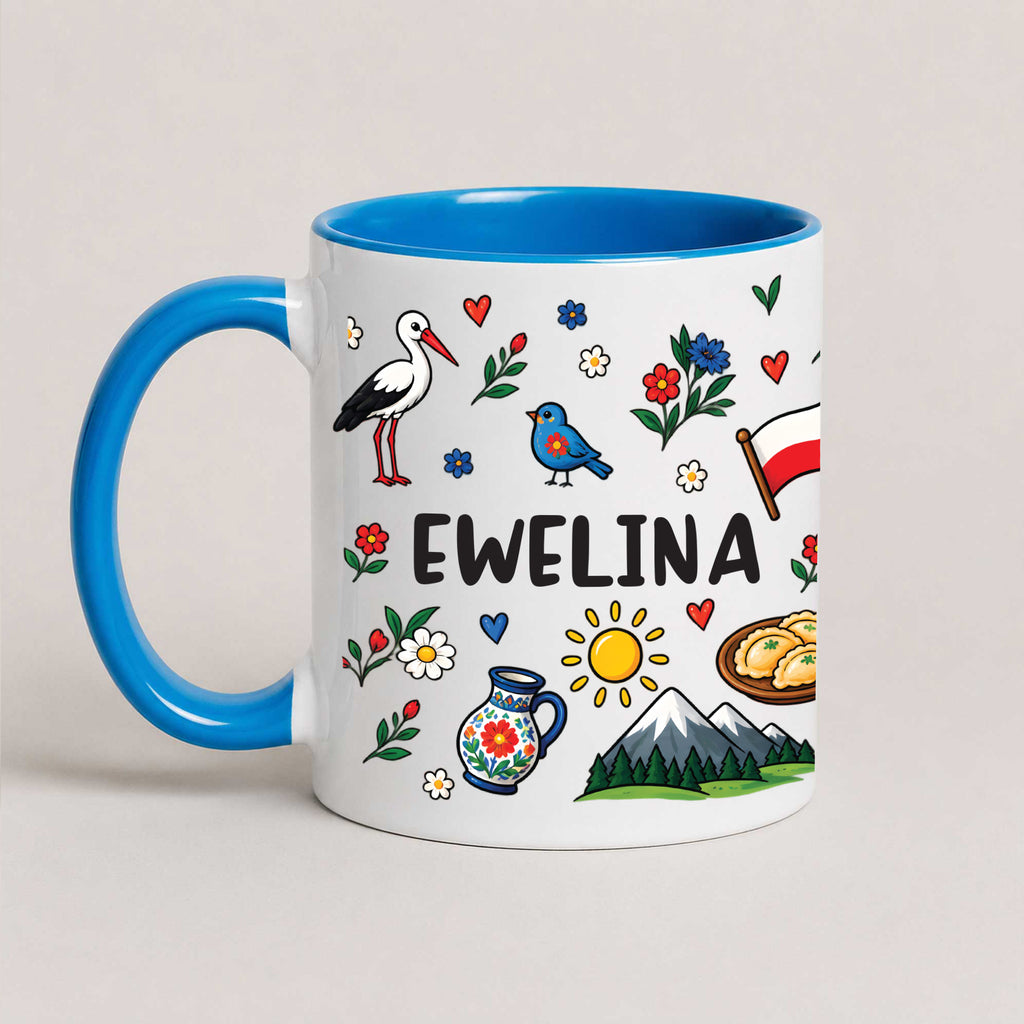 Personalized Polish folk art mug - blue 11oz